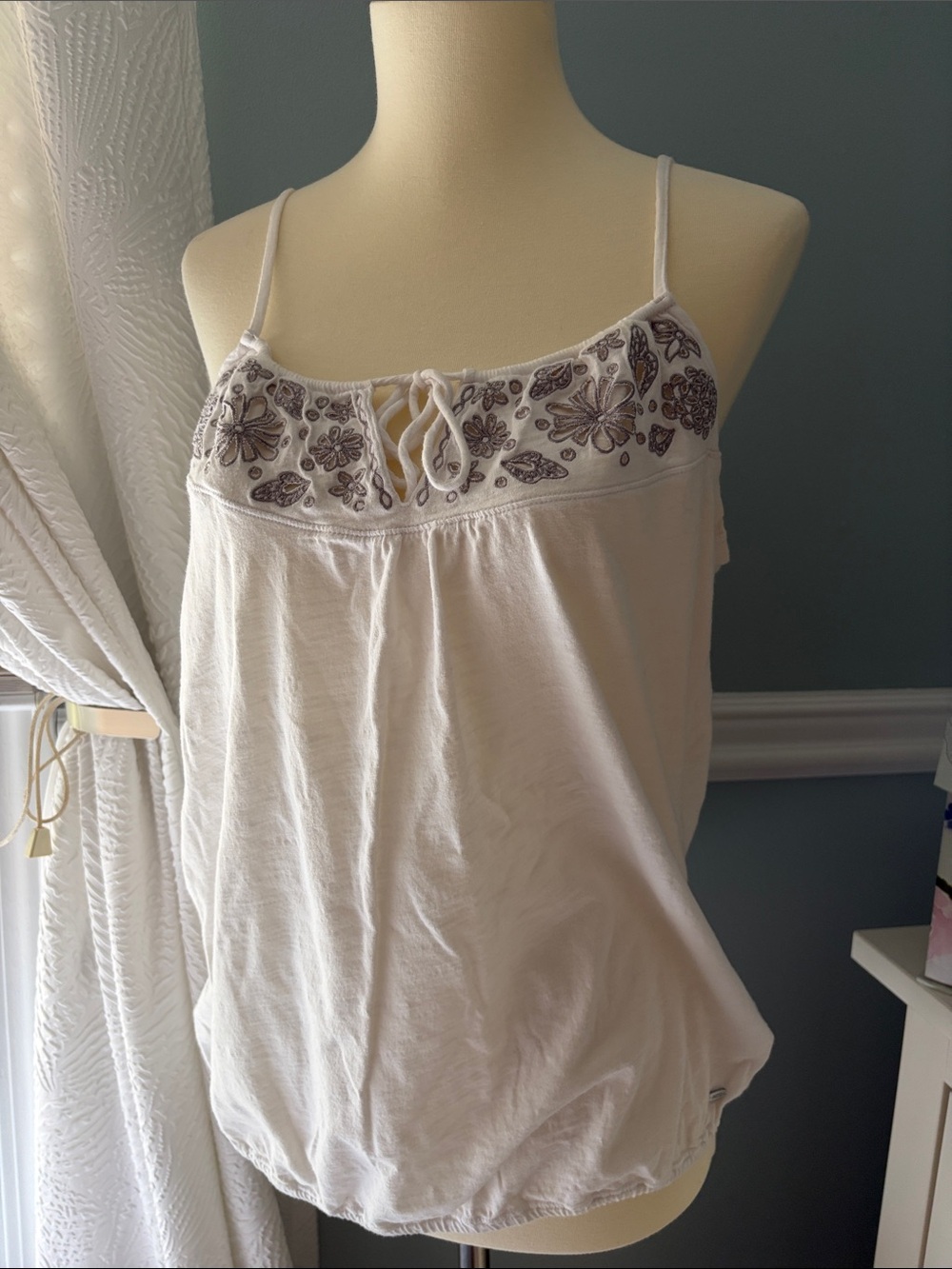 Embroidered White Spaghetti Strap Tank Top